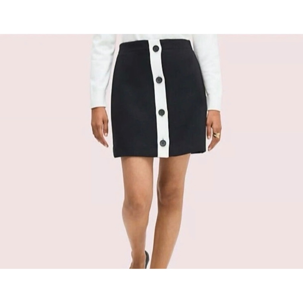 Kate Spade New York Black Cream Button Front A-Line Mini Skirt Size 0 Mod Style